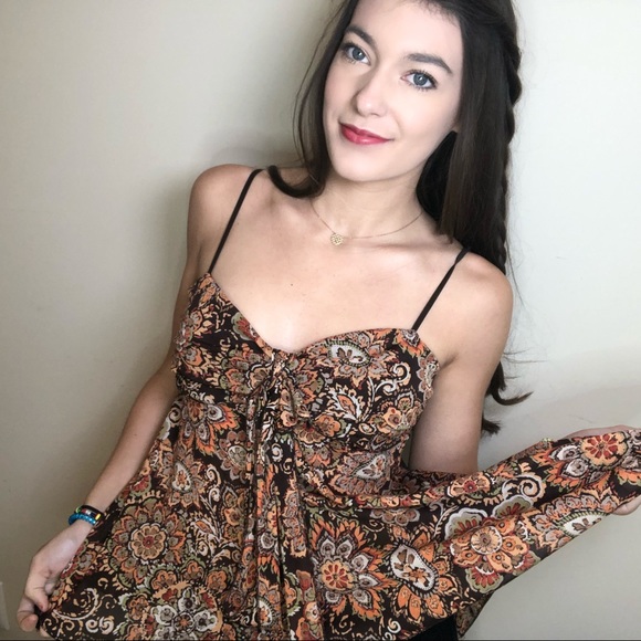 Cute little brown with flowers flowy tank - Picture 2 of 6